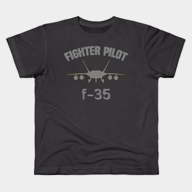 Fighter pilot F-35 fighter plane silhouette in minimalist military aviation style Kids T-Shirt by PopArtyParty